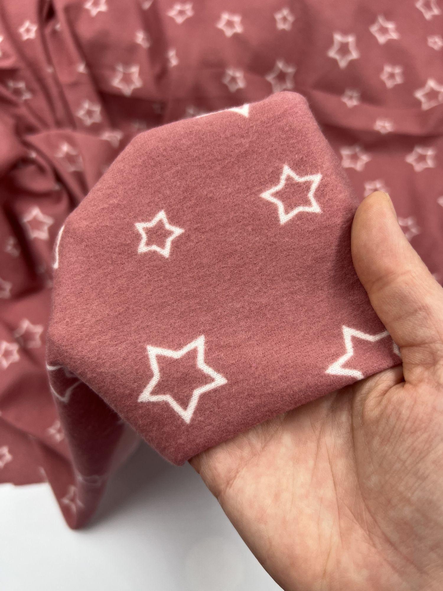 Dusty Rose Micro Suede Fabric by the Yard, White Star Pattern Upholstery Fabric, (180 cm / 71") Wide