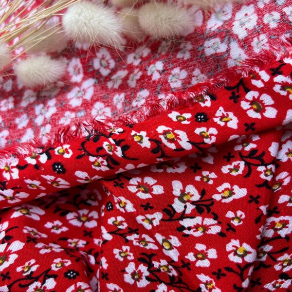 Red Floral Viscose Fabric by the Yard, Soft Draping Dress and Blouse Fabric, (150 cm / 59") Wide, Premium Bursa Quality