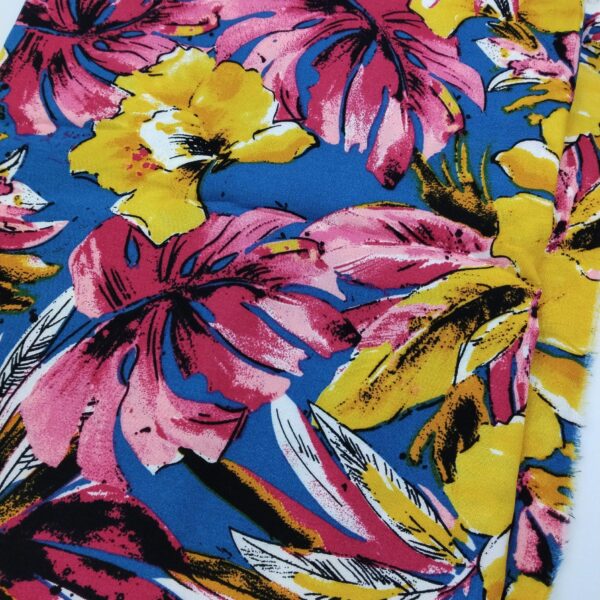 Tropical Floral Viscose Cotton Fabric by the Yard, Lightweight Beach Dress Fabric, (150 cm / 59") Wide