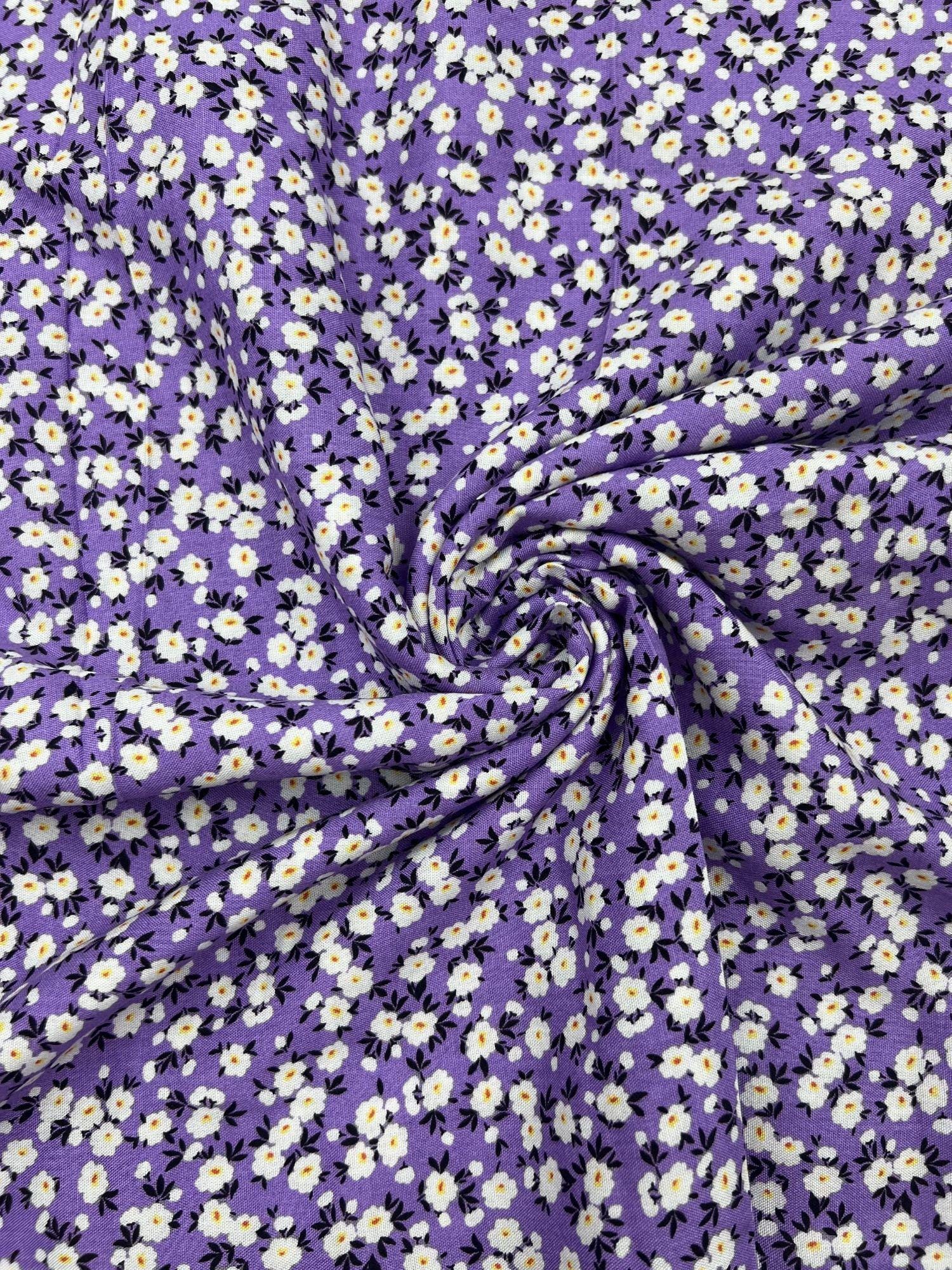 Lilac Flower Viscose Cotton Fabric by the Yard, Lightweight Baby and Summer Fabric, (150 cm / 59") Wide – view 2