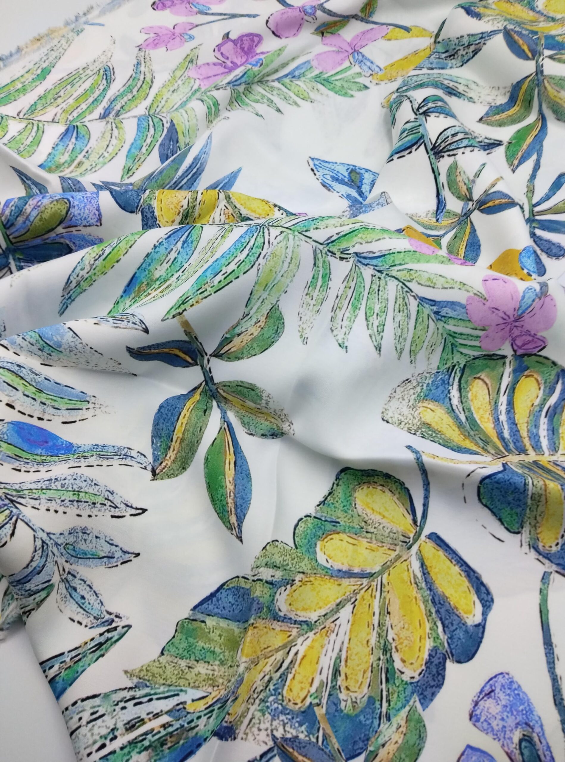Floral Viscose Silk Floss Fabric by the Yard, Lightweight Polyester Free Fabric, (150 cm / 59") Wide