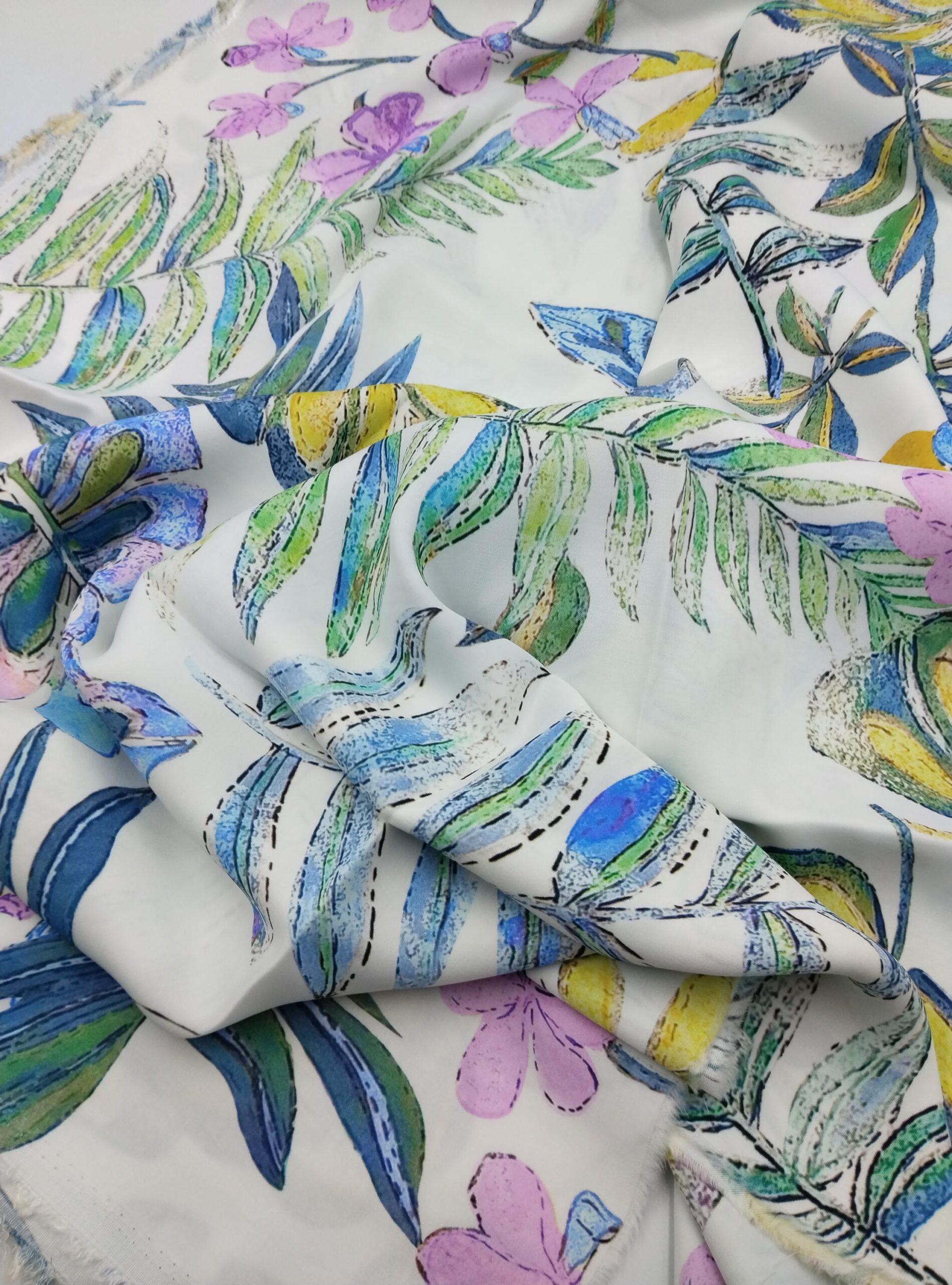 Floral Viscose Silk Floss Fabric by the Yard, Lightweight Polyester Free Fabric, (150 cm / 59") Wide – view 2