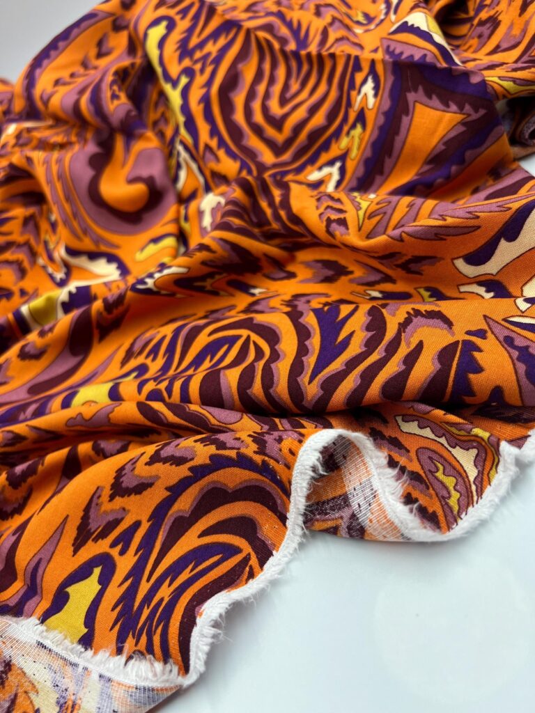 Orange Purple Viscose Cotton Fabric by the Yard, Lightweight Drapey Dress Fabric, (150 cm / 59") Wide