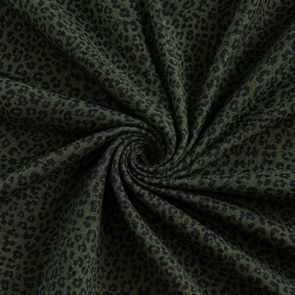 Green Leopard Print Viscose Fabric by the Yard, Natural Animal Print Dress Fabric, (150 cm / 59") Wide