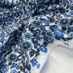 Blue Colorful Cotton Viscose Fabric by the Yard, Soft Drapey Dress and Blouse Fabric, (150 cm / 59") Wide