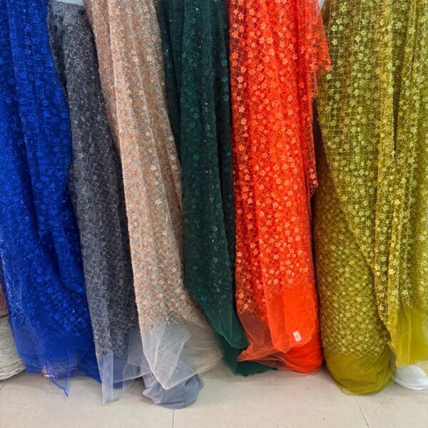 Luxury Daisy Sequin Tulle Fabric by the Yard, 150 cm Wide, Floral Beaded Mesh Fabric, Evening Dress, Party Gown, Bridal Fabric
