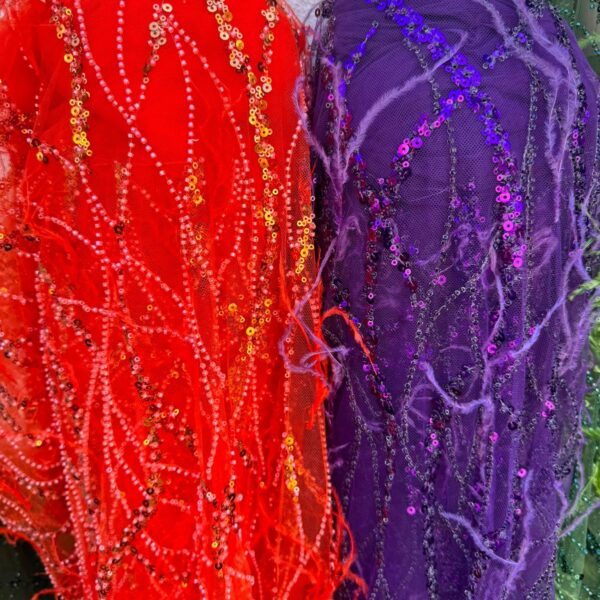 Luxury Feather Embroidered Sequin Tulle Fabric by the Yard, 150 cm Wide, Beaded Mesh Fabric for Evening Dress, Party Gown & Couture
