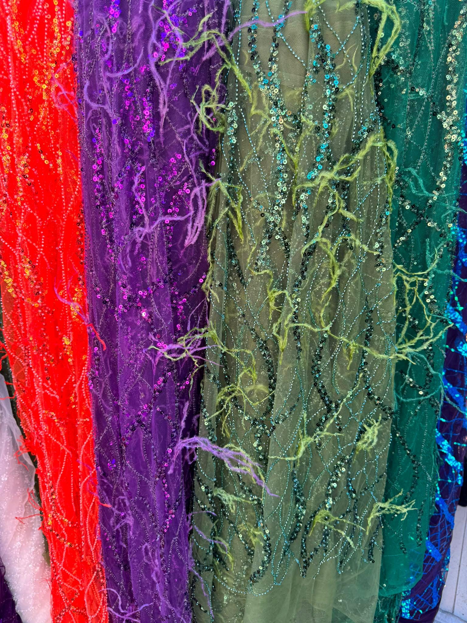 Luxury Feather Embroidered Sequin Tulle Fabric by the Yard, 150 cm Wide, Beaded Mesh Fabric for Evening Dress, Party Gown & Couture – view 5