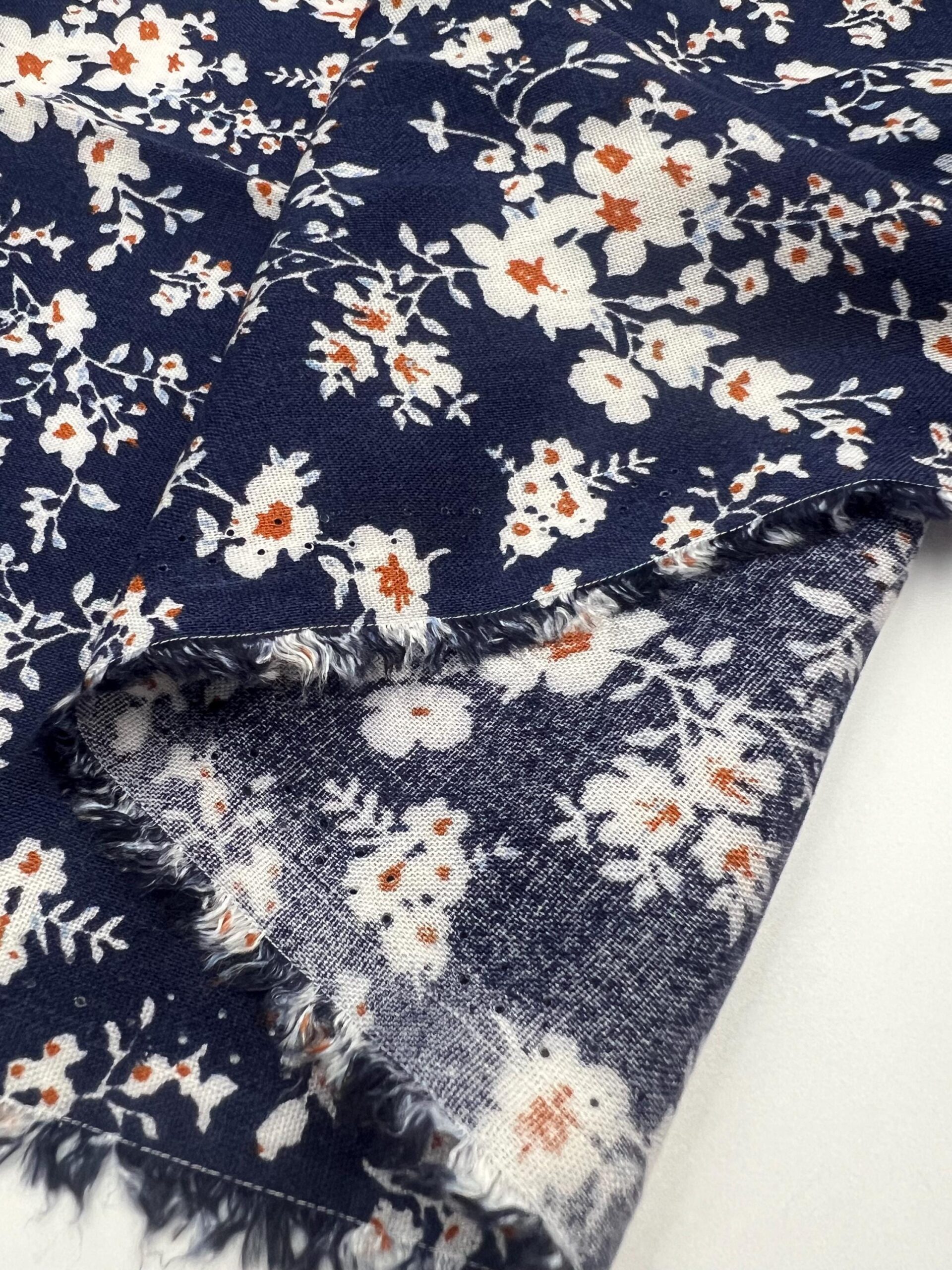 Navy Floral Viscose Cotton Fabric by the Yard, Soft Lightweight Dress Fabric, (150 cm / 59") Wide, Premium Bursa Quality – view 9
