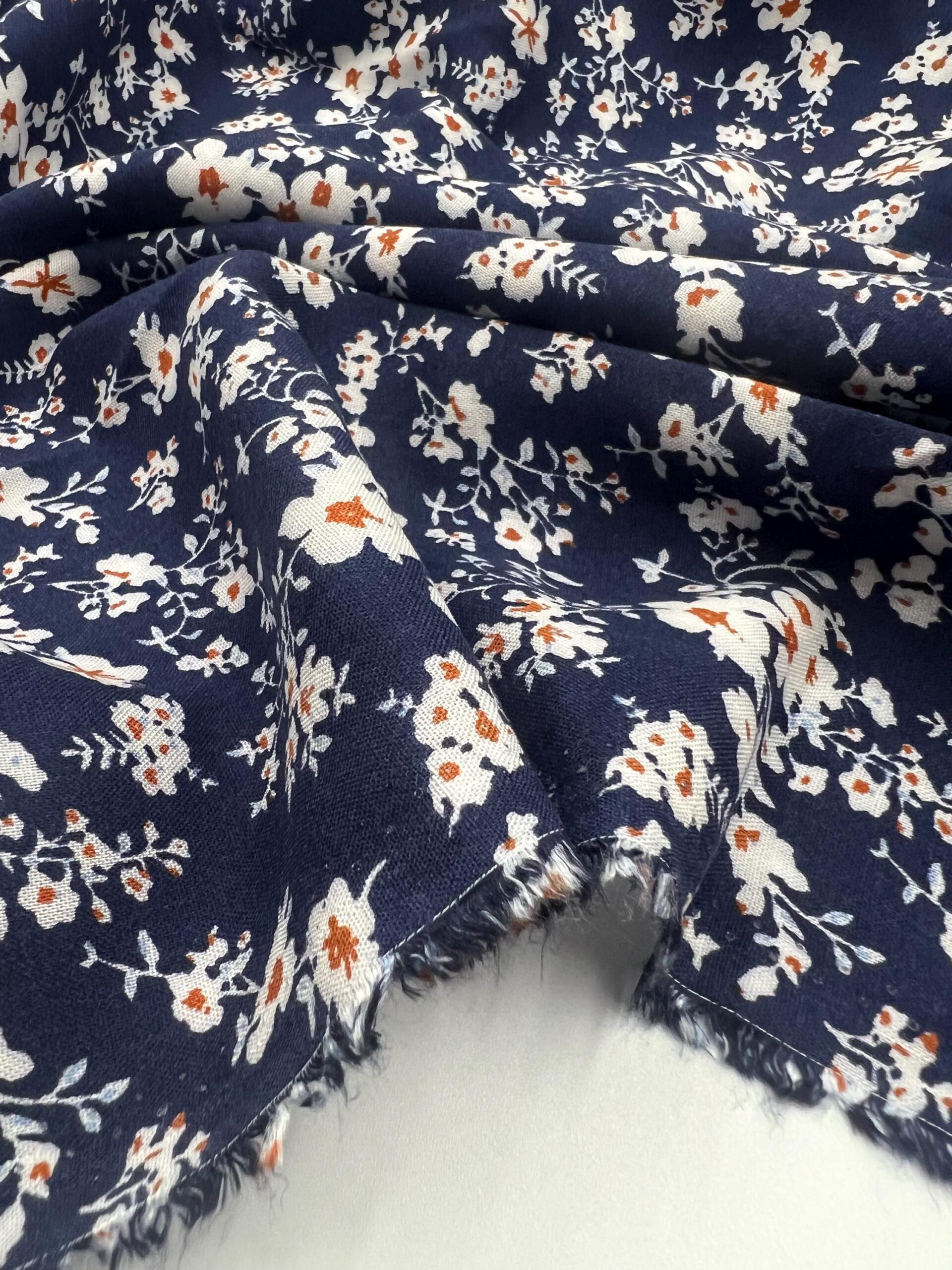 Navy Floral Viscose Cotton Fabric by the Yard, Soft Lightweight Dress Fabric, (150 cm / 59") Wide, Premium Bursa Quality – view 11