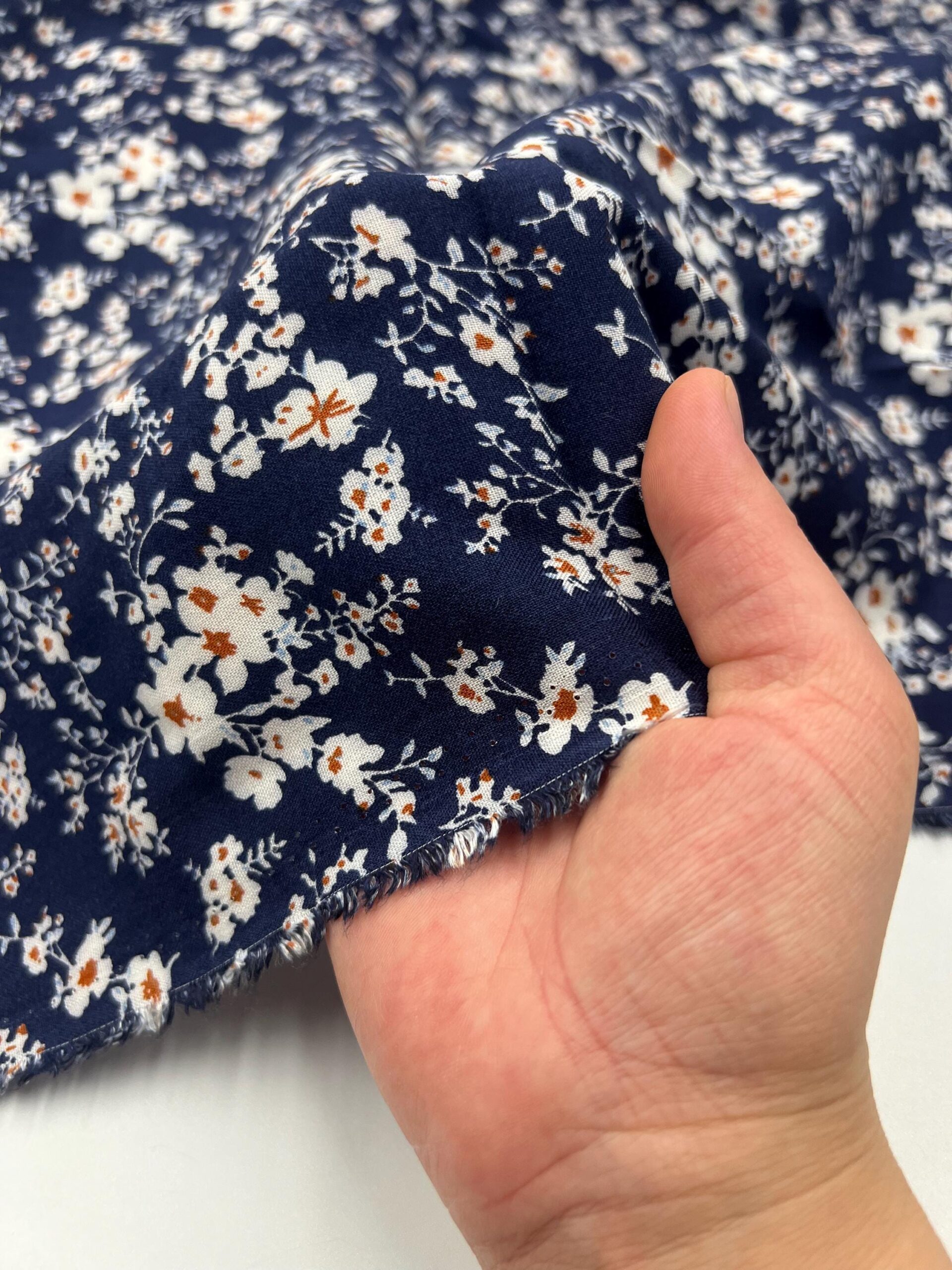 Navy Floral Viscose Cotton Fabric by the Yard, Soft Lightweight Dress Fabric, (150 cm / 59") Wide, Premium Bursa Quality – view 15