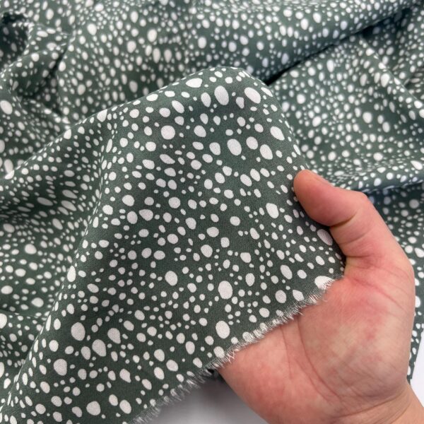 Sage Green Polka Dot Viscose Fabric by the Yard, Soft Cotton Blend Dress Fabric, (150 cm / 59") Wide