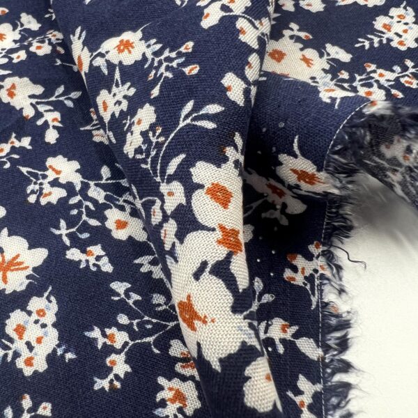 Navy Floral Viscose Cotton Fabric by the Yard, Soft Lightweight Dress Fabric, (150 cm / 59") Wide, Premium Bursa Quality