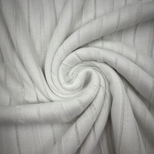 White Open Knit Fabric by the Yard, Sheer Striped Breathable Summer Beachwear Fabric, (150 cm / 59") Wide