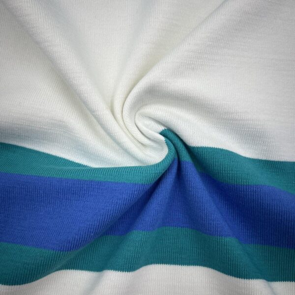 Blue White Striped Jersey Knit Fabric by the Yard, Soft Cotton T-Shirt Fabric, Stretch, (150 cm / 59") Wide