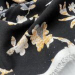 Black Floral Viscose Cotton Fabric by the Yard, Breathable Lightweight Dress Fabric, (150 cm / 59") Wide