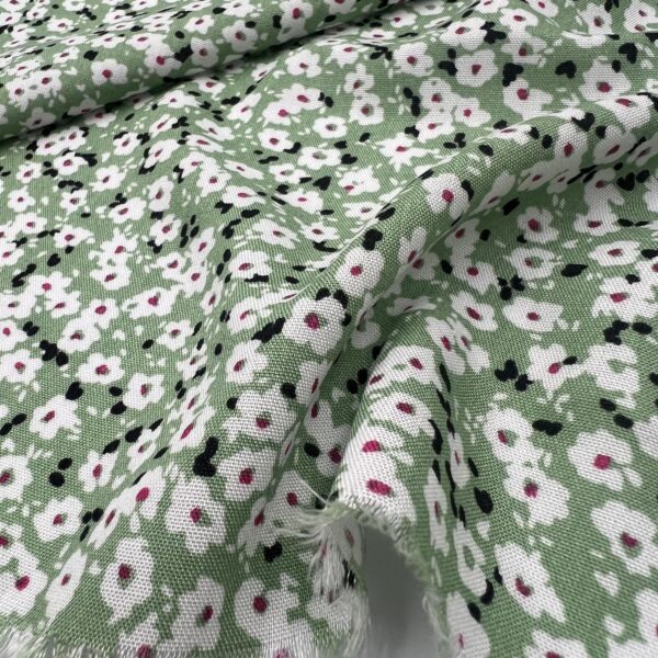 Green Daisy Print Viscose Fabric by the Yard, Soft Drapey Floral Dress Fabric, (150 cm / 59") Wide, Sold by the Meter