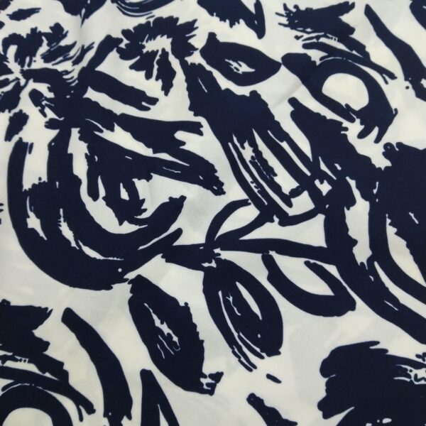 Navy Beige Abstract Viscose Fabric by the Yard, Soft Drapey Modern Dress Fabric, (150 cm / 59") Wide