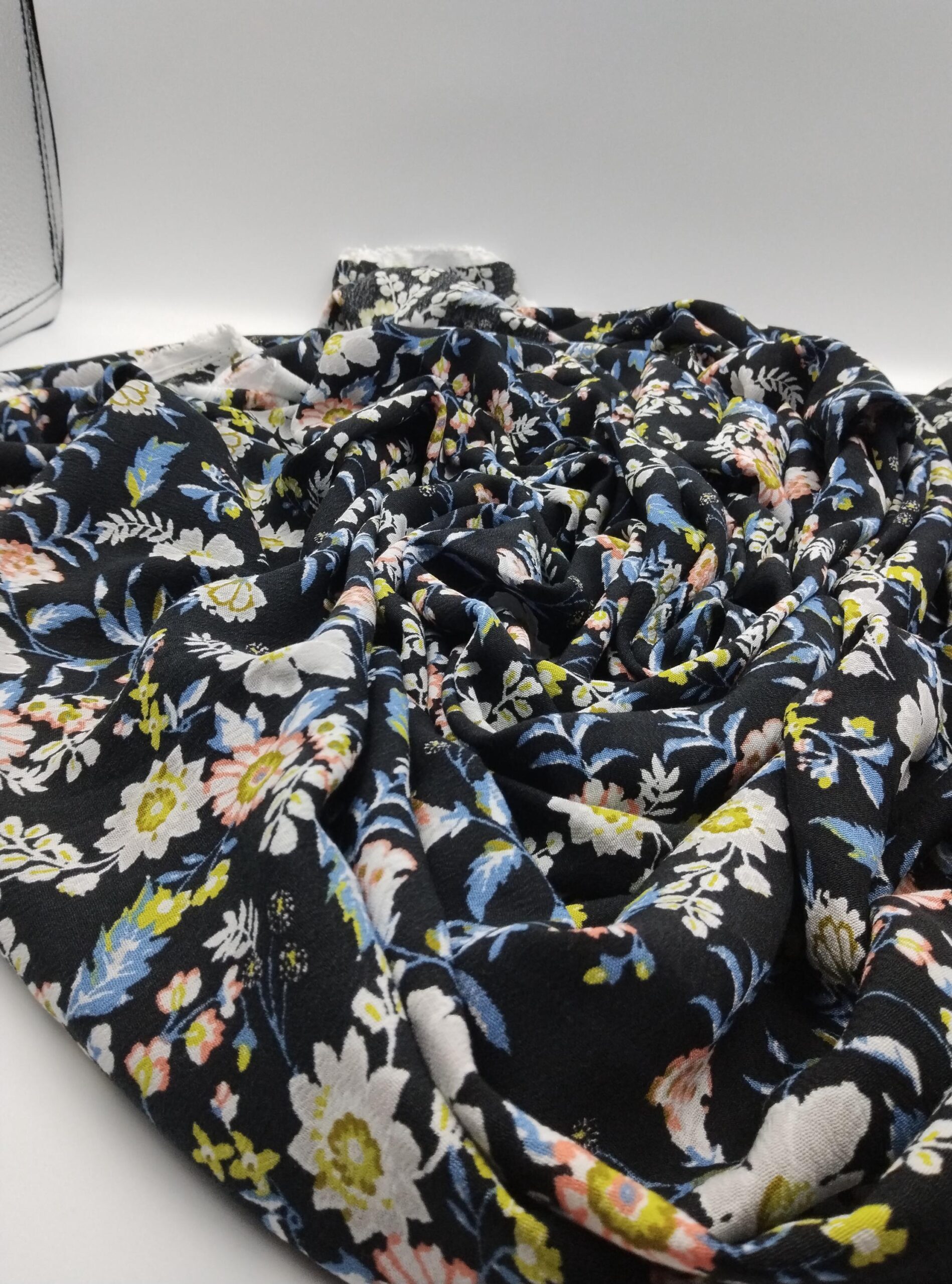 Floral Crinkle Viscose Cotton Fabric by the Yard, Lightweight Drapey Dress Fabric, (140 cm / 55") Wide – view 6