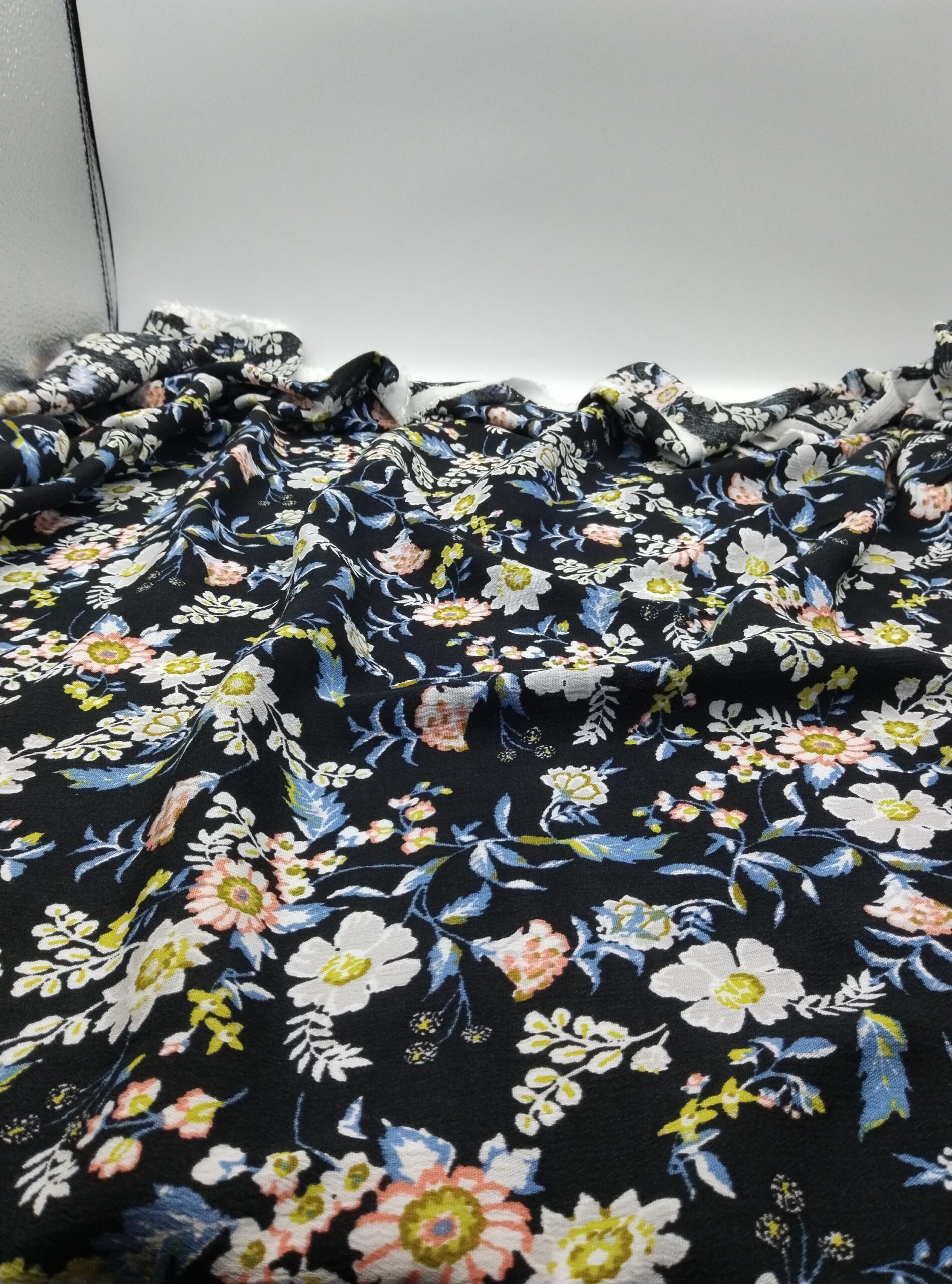 Floral Crinkle Viscose Cotton Fabric by the Yard, Lightweight Drapey Dress Fabric, (140 cm / 55") Wide – view 7