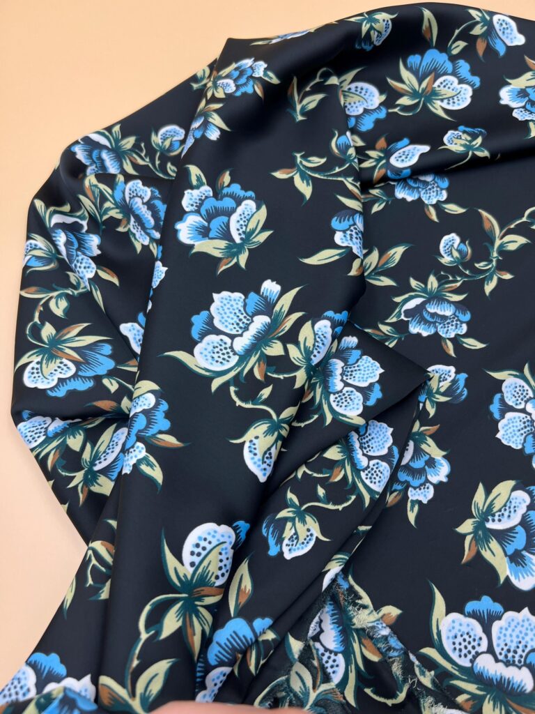 Floral Satin Fabric by the Yard, Soft Drapey Elegant Dress and Skirt Fabric, (150 cm / 59") Wide, Premium Bursa Quality