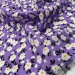 Lilac Flower Viscose Cotton Fabric by the Yard, Lightweight Baby and Summer Fabric, (150 cm / 59") Wide