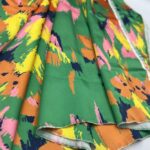 Green Abstract Floral Satin Fabric by the Yard, Lightweight Drapey Dress Fabric, (150 cm / 59") Wide
