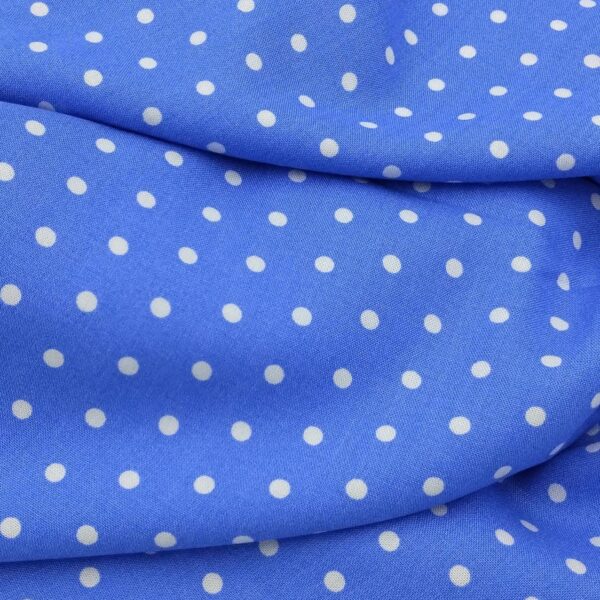 Blue Polka Dot Viscose Fabric by the Yard, Soft Drapey Lightweight Dress Fabric, (150 cm / 59") Wide