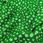 Green Daisy Floral Viscose Cotton Fabric by the Yard, Soft Summer Dress Fabric, (150 cm / 59") Wide, Sold by the Meter