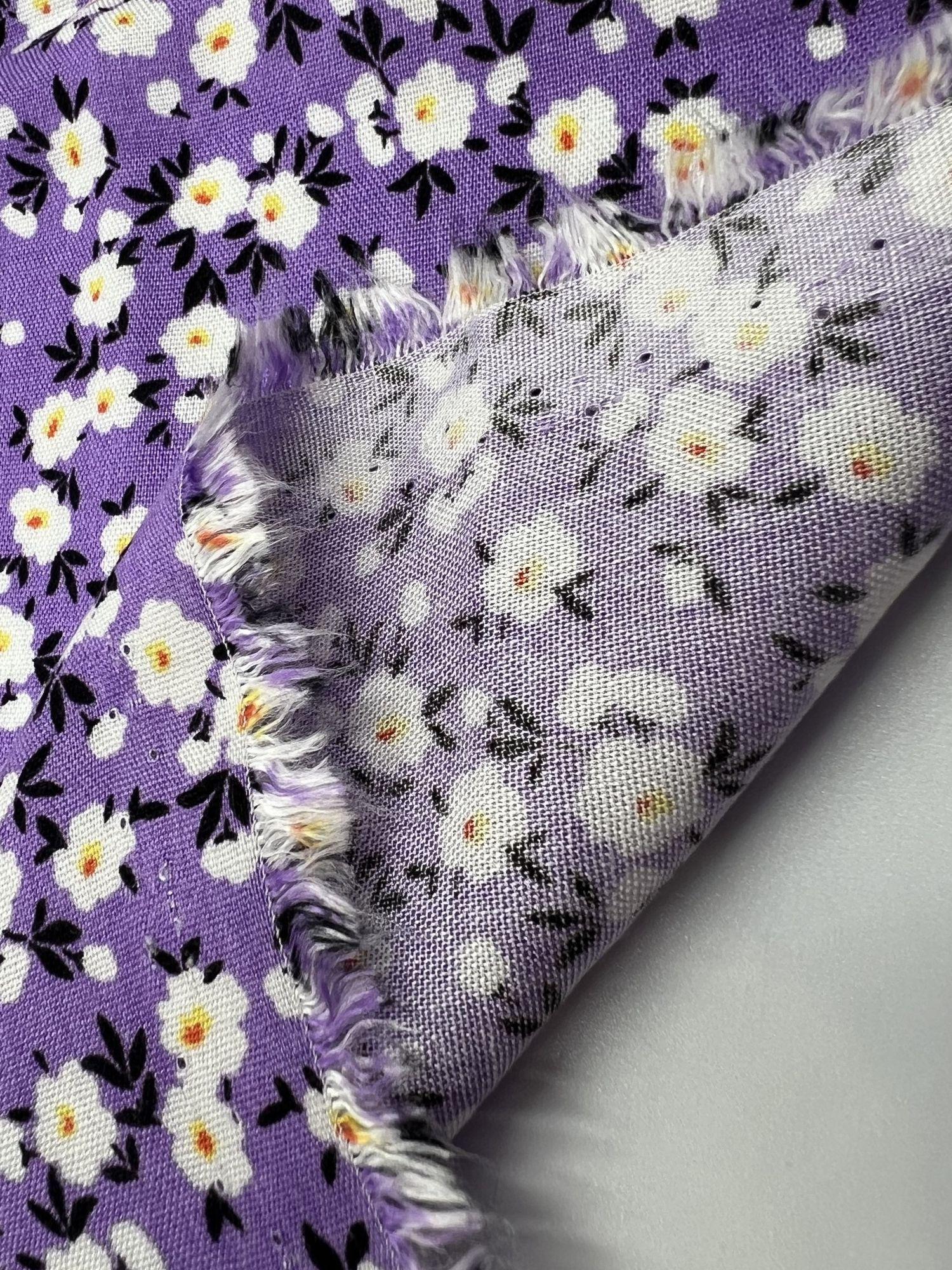 Lilac Flower Viscose Cotton Fabric by the Yard, Lightweight Baby and Summer Fabric, (150 cm / 59") Wide – view 7