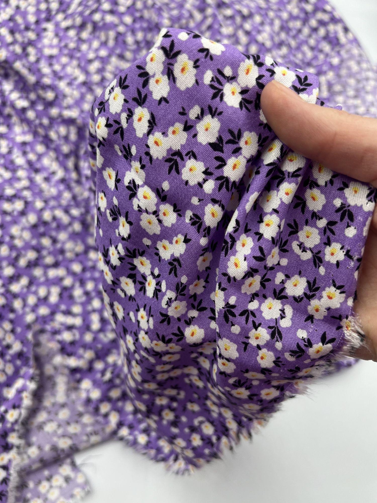Lilac Flower Viscose Cotton Fabric by the Yard, Lightweight Baby and Summer Fabric, (150 cm / 59") Wide – view 8