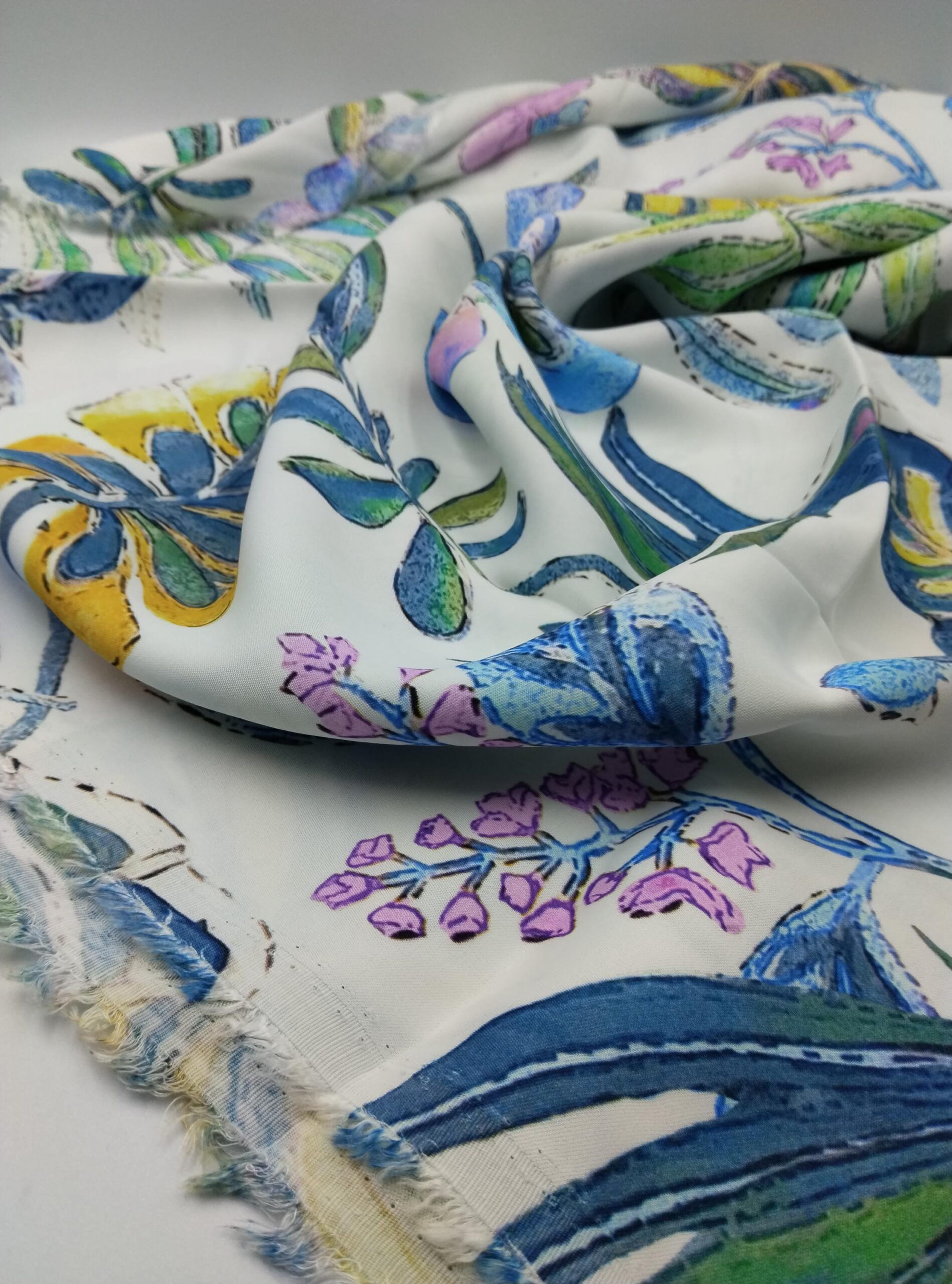 Floral Viscose Silk Floss Fabric by the Yard, Lightweight Polyester Free Fabric, (150 cm / 59") Wide – view 9