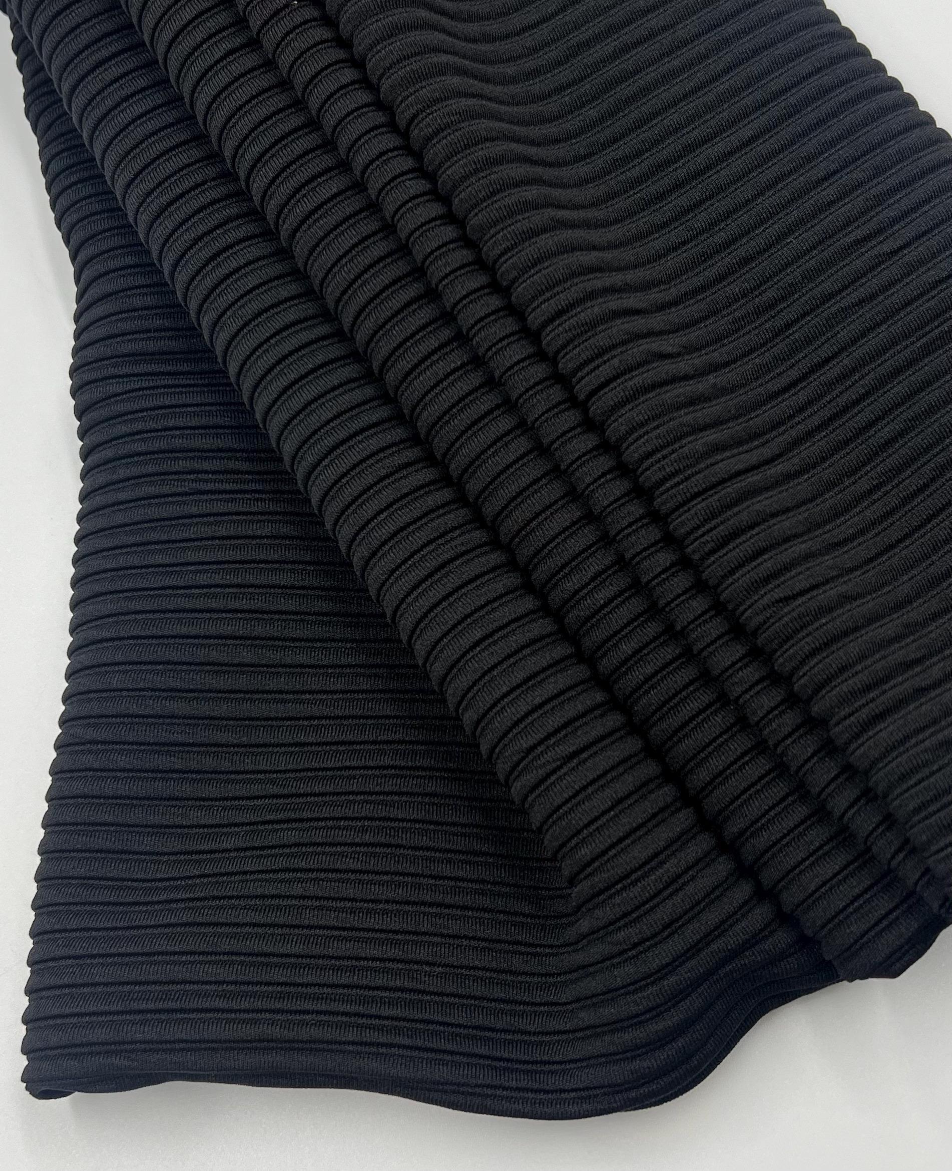 Black Ribbed Knit Fabric by the Yard, 4 Way Stretch Lycra Dress Top Pants Fabric, (150 cm / 59") Wide – view 9