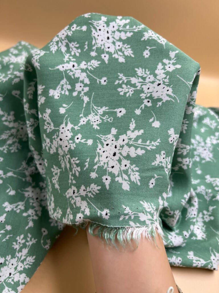 Green Bougainvillea Floral Viscose Fabric by the Yard, Soft Drapey Dress Fabric, (150 cm / 59") Wide