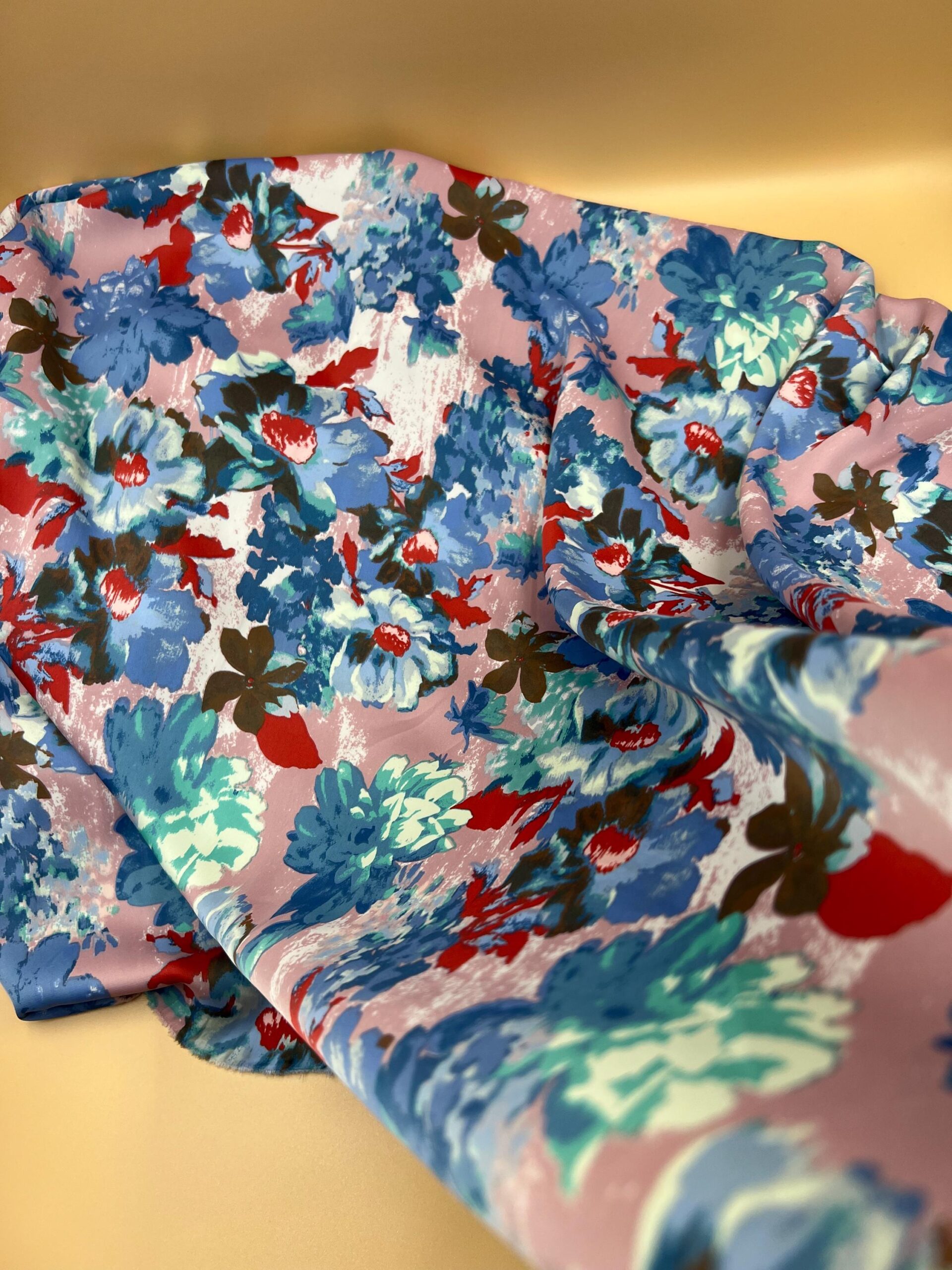 Floral Satin Fabric by the Yard, Soft Drapey Printed Dress and Blouse Fabric, (150 cm / 59") Wide, Premium Bursa Quality