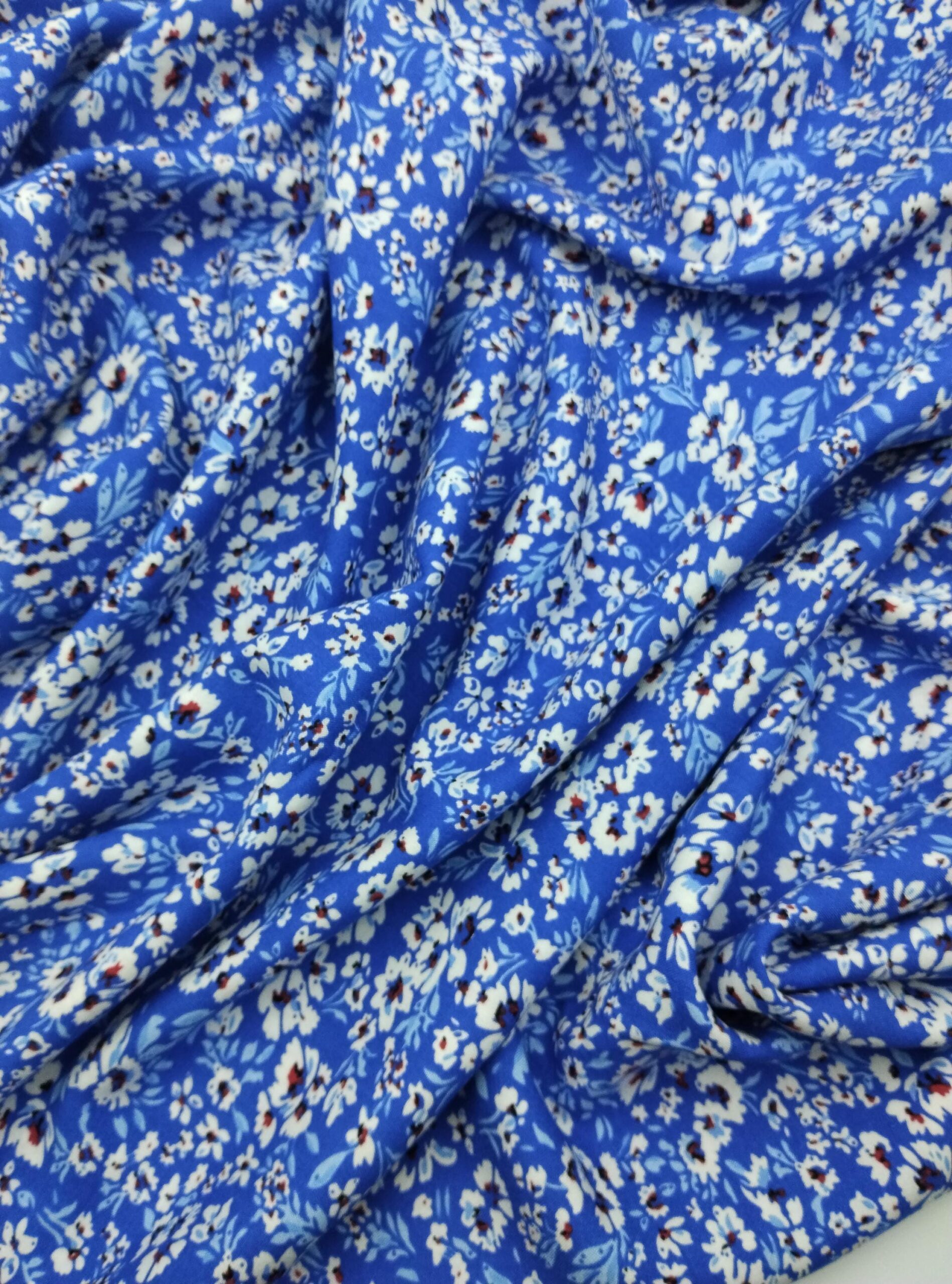 Blue Floral Cotton Viscose Fabric by the Yard, Lightweight Summer Dress Fabric, (150 cm / 59") Wide, Sold by the Meter – view 4