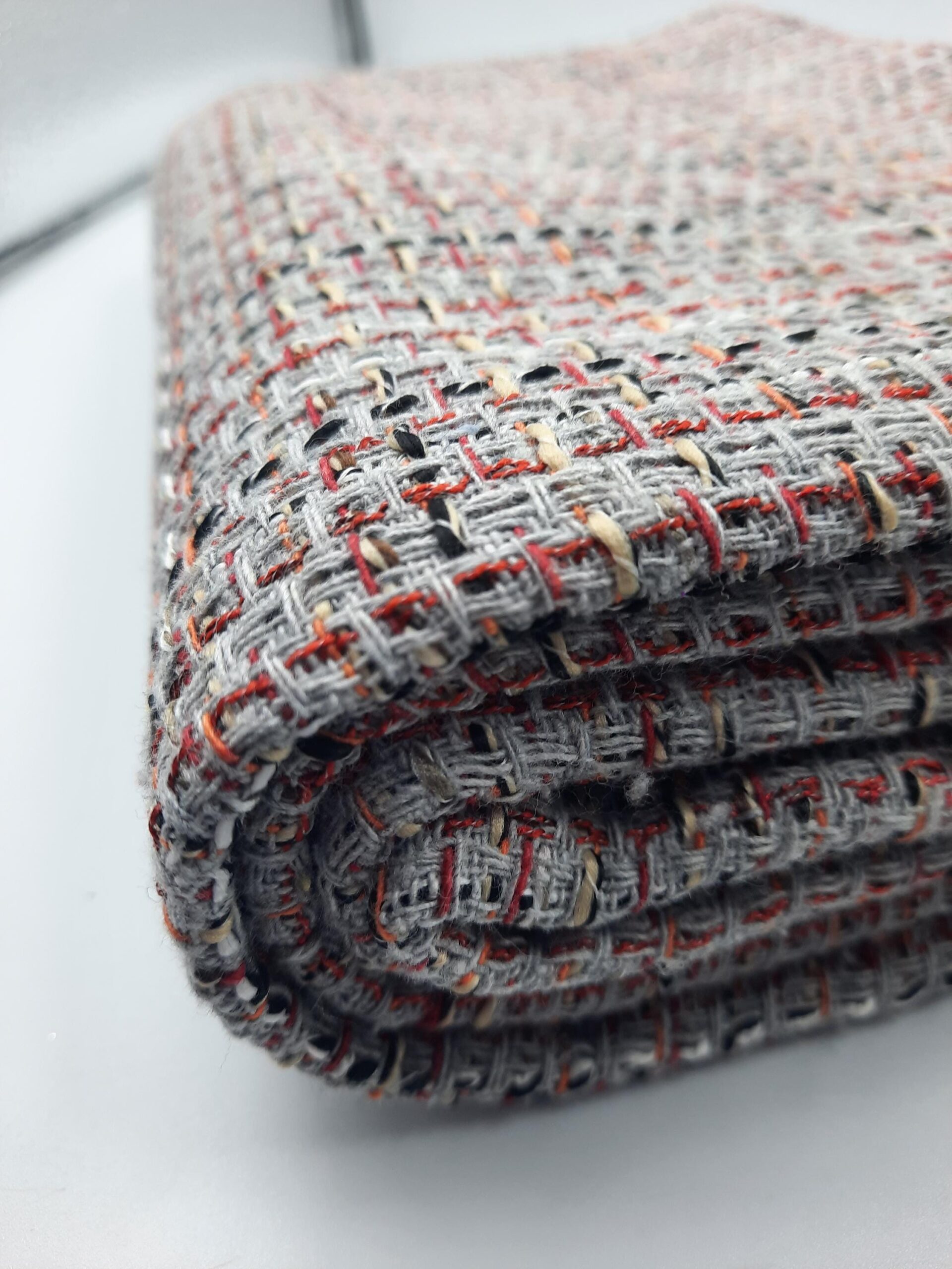 Gray Flecked Tweed Fabric by the Meter, Speckled Red Navy Cream Nep Boucle, 500g Heavy Wool Blend Winter Fabric for Blazer Coat Skirt Sewing - Image 4