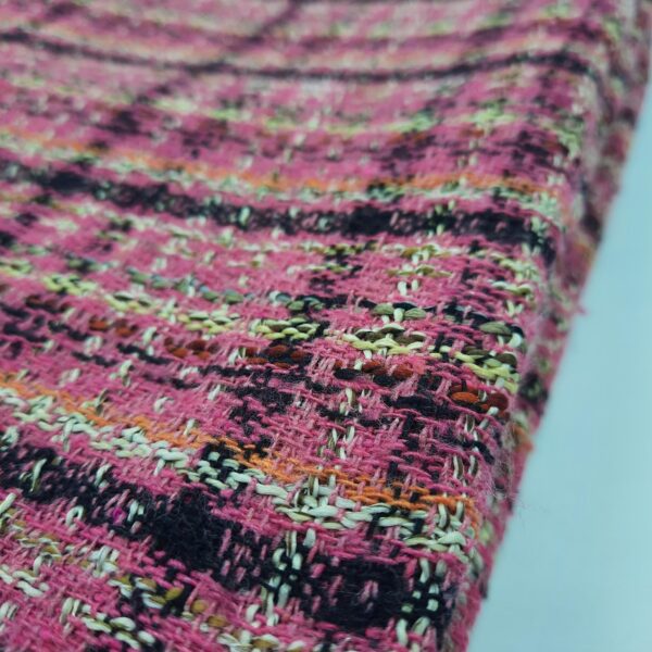 Hot Pink Boucle Tweed Fabric with Black Mint Flecks, Fuchsia Textured Plaid Wool Blend 500g Winter Weight Sold by the Meter for Jacket Skirt