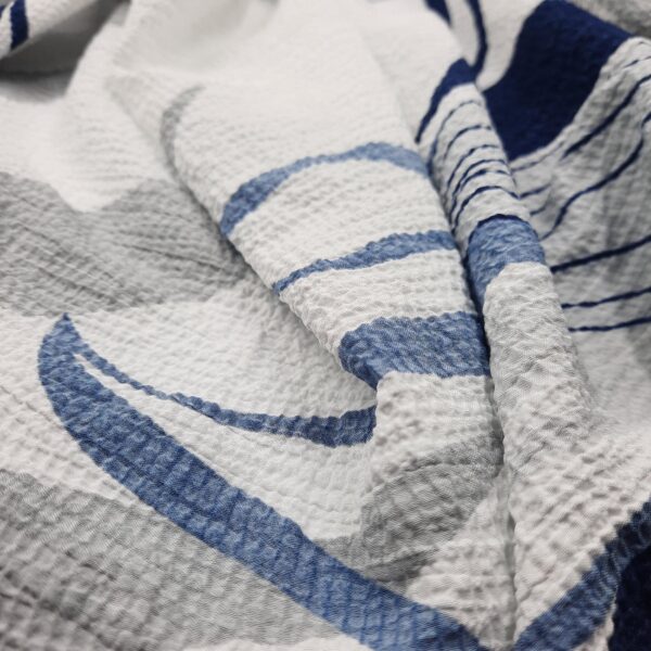 Blue Navy Leaf Seersucker Fabric by the Meter, White Botanical Puckered Gofre Crepe 150g Lightweight Polyester for Summer Dress Kimono