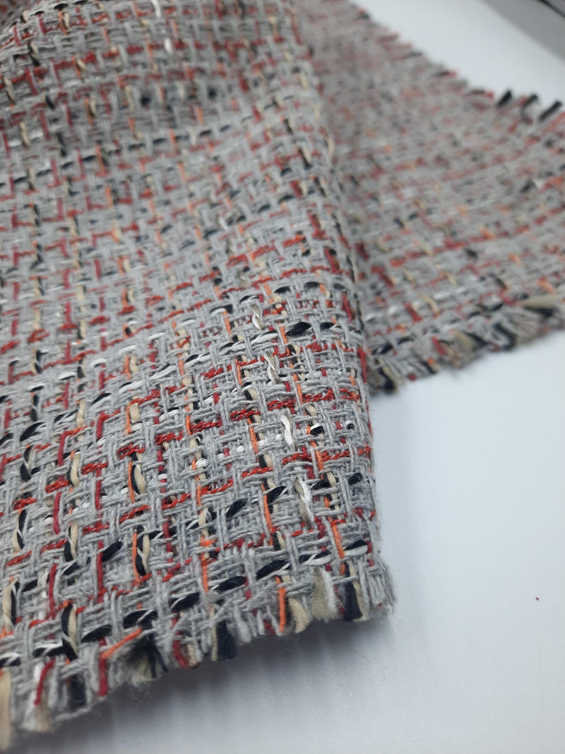 Gray Flecked Tweed Fabric by the Meter, Speckled Red Navy Cream Nep Boucle, 500g Heavy Wool Blend Winter Fabric for Blazer Coat Skirt Sewing - Image 3