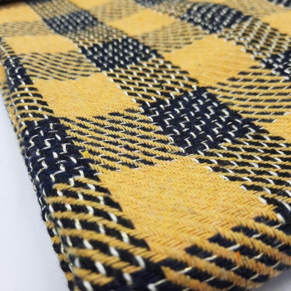 Mustard Yellow Navy Buffalo Plaid Tweed, Big Check Wool Blend with White Stitch 500g Winter Coating by the Meter, Golden Tartan for Coat