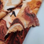 Rust Orange Marble Print Crinkle Fabric, Abstract Terracotta Swirl Gofre Crepe 150g Lightweight Polyester by the Meter for Dress Kimono