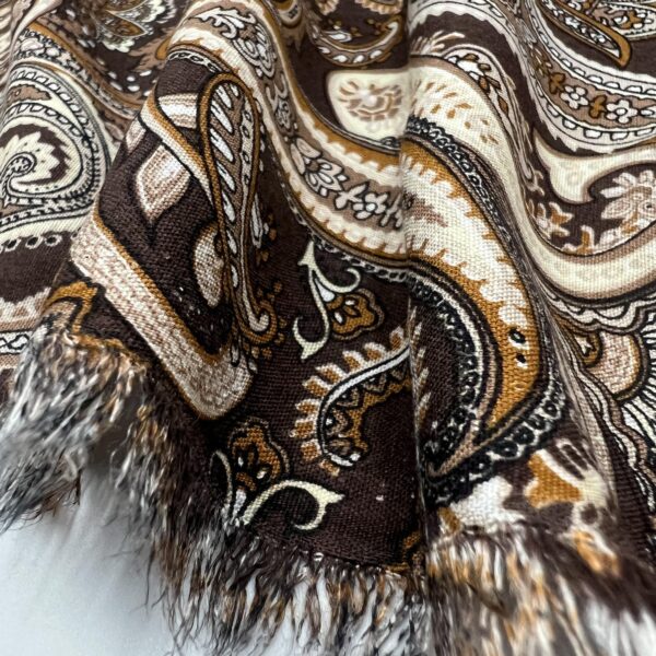 Chocolate Brown Paisley Viscose Fabric by the Meter, Caramel Cream Bandana Print Rayon Challis 190g, Earthy Boho Dress Blouse Kimono Fabric